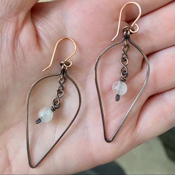 Handcrafted Rose Quartz Copper Dangle Earrings - Picture 3 of 6